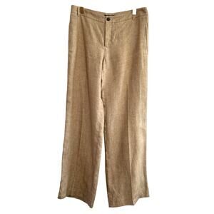 Weekend Max Mara Wide Leg Linen Pant Women 12‎ Tan Trousers Quiet Luxury Office